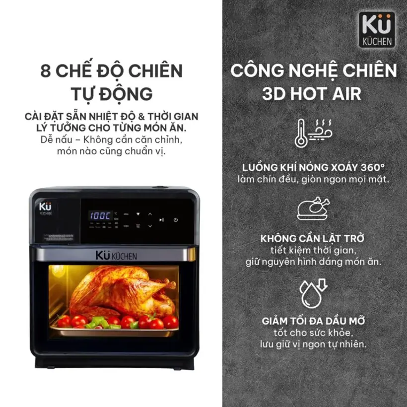 Nồi chiên không dầu kết hợp hấp KU 2228