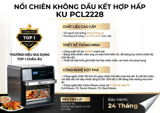Nồi chiên không dầu kết hợp hấp KU 2228
